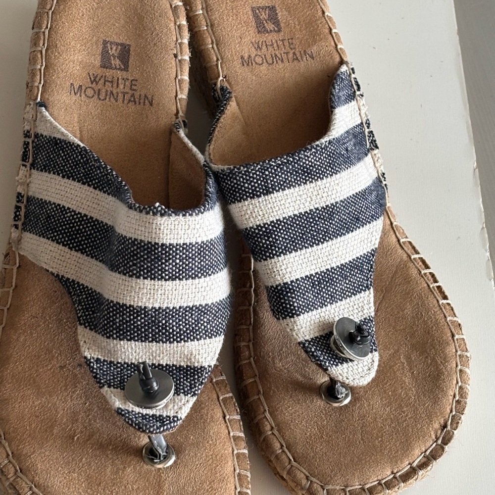 White Mountain Tan and Black Espadrille Sandals